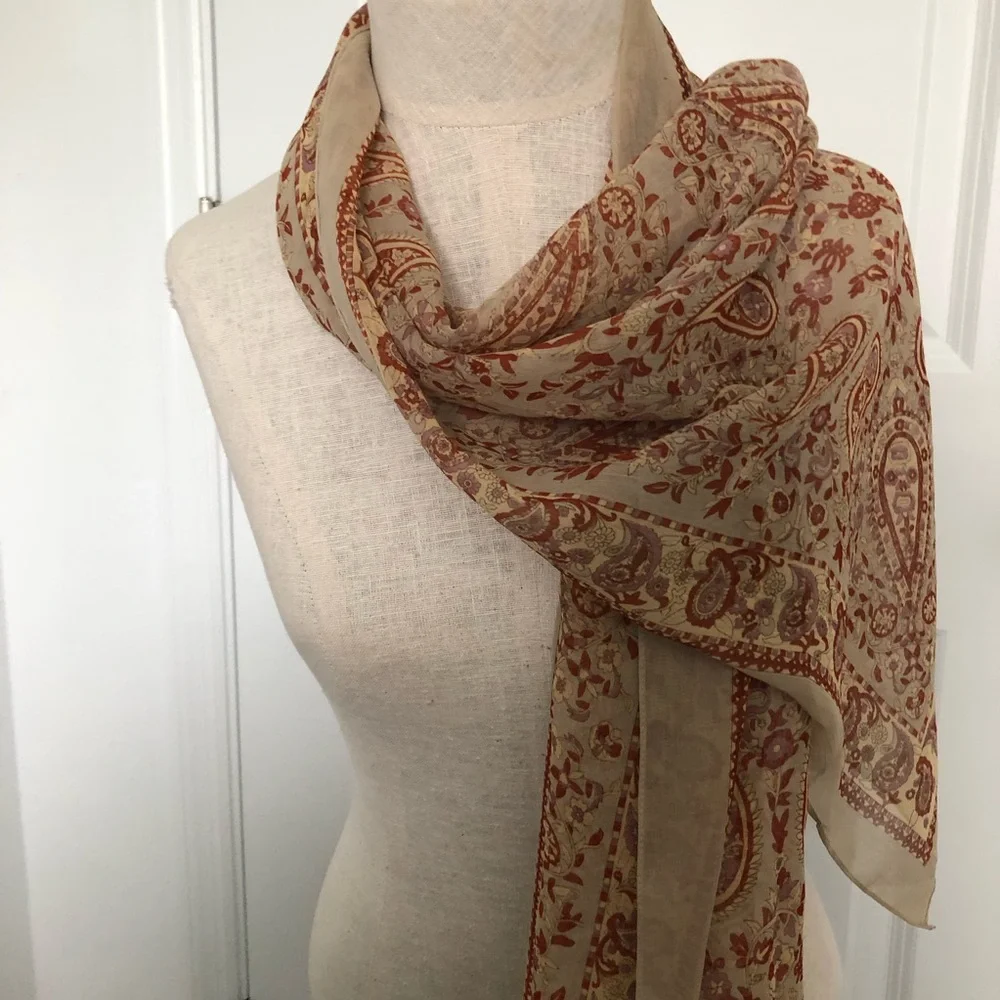 Pretty Earth Tone and Rust Paisley Print Scarf